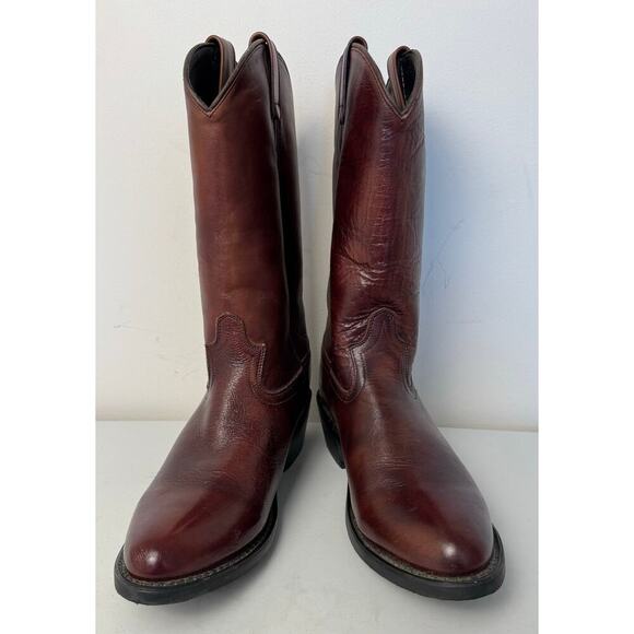 Men’s Cowboy Boots Leather Size 11EE
Dark Brown Red Side Loops Low Heel - Picture 13 of 13